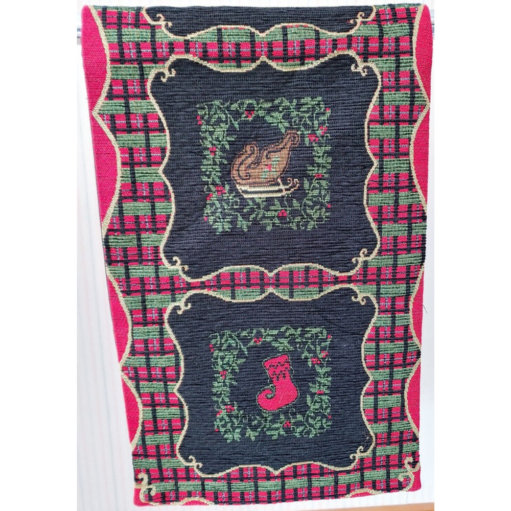 Holiday Christmas Table Runner-Plaid Manual Woodworkers & Weavers-35" Pre Owned
